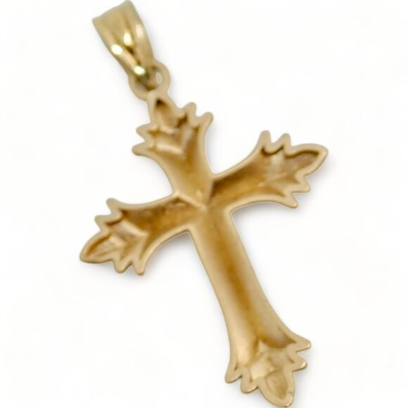 14k Yellow Gold Signed Fine Diamond Cut Cross Michael Anthony Pendant .86 grams - Picture 5 of 16